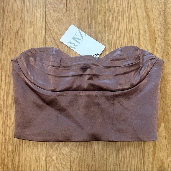 NWT Zara Satin Bandeau Mauve Strapless Crop Top Size Medium - Picture 3 of 10